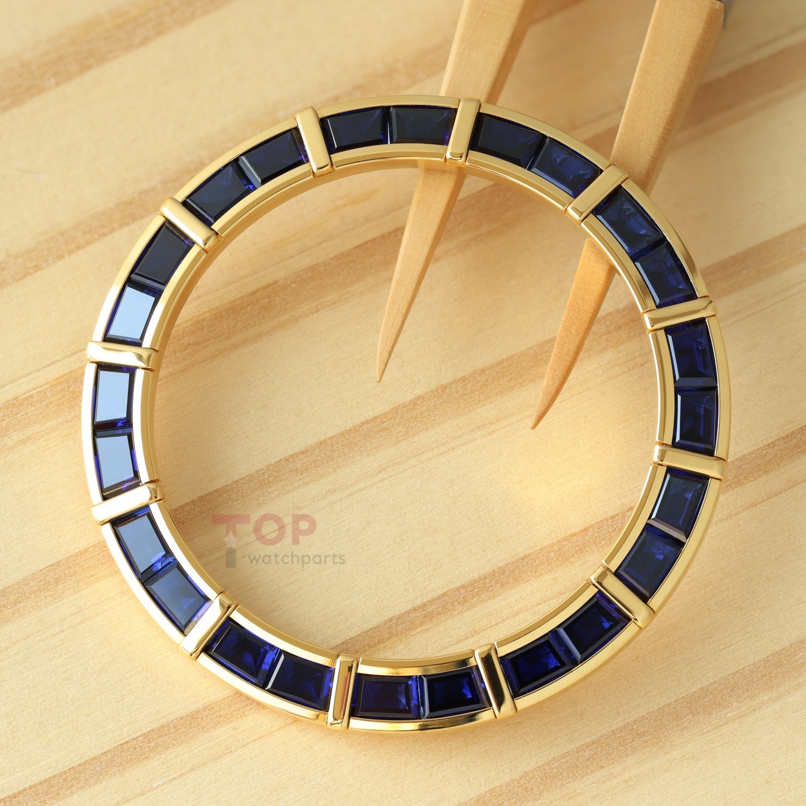 24 Baguette Synthetic Dark Blue Sapphire Diamond Gold Watch Bezel for Rolex Daytona 40mm Watch Gemstone Bezel