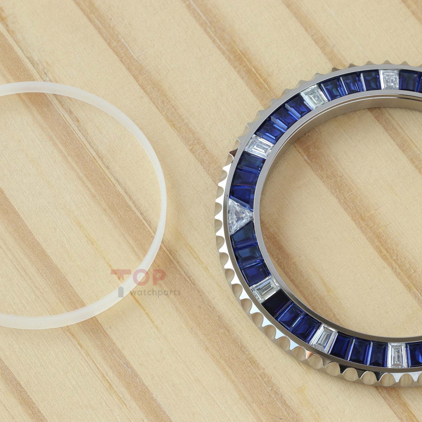Synthetic Blue Sapphire & Moissanite Diamond Watch Bezel for Rolex Submariner 40/41mm Watch Gemstone Bezel