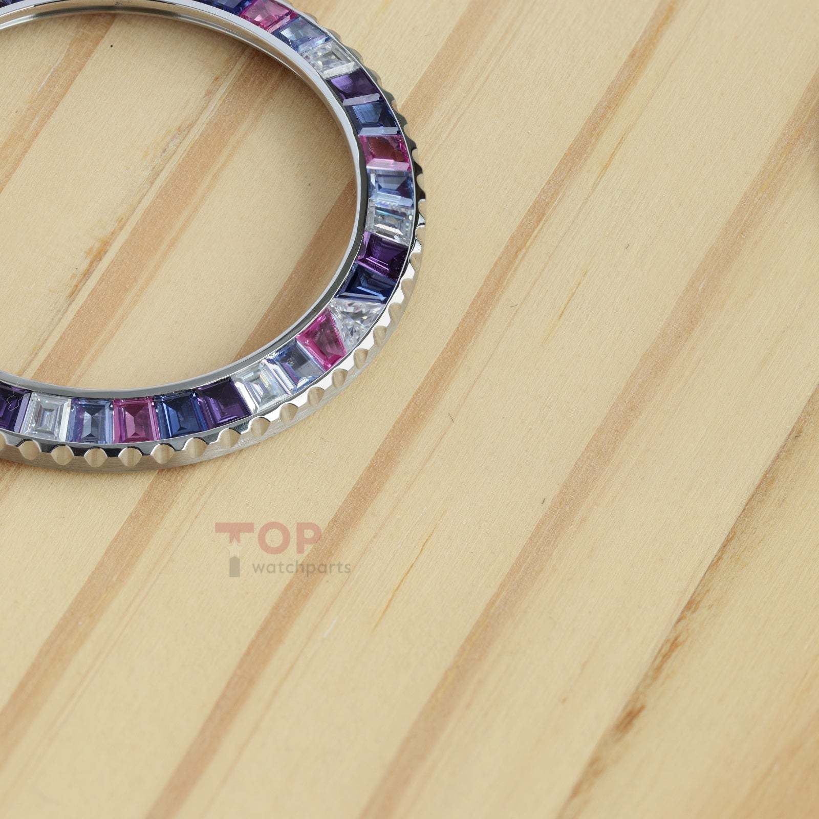 Watch Bezel for Rolex Yacht-master 42mm Watch Rubies & Synthetic Blue Sapphire/Purple Spinel & Moissanite