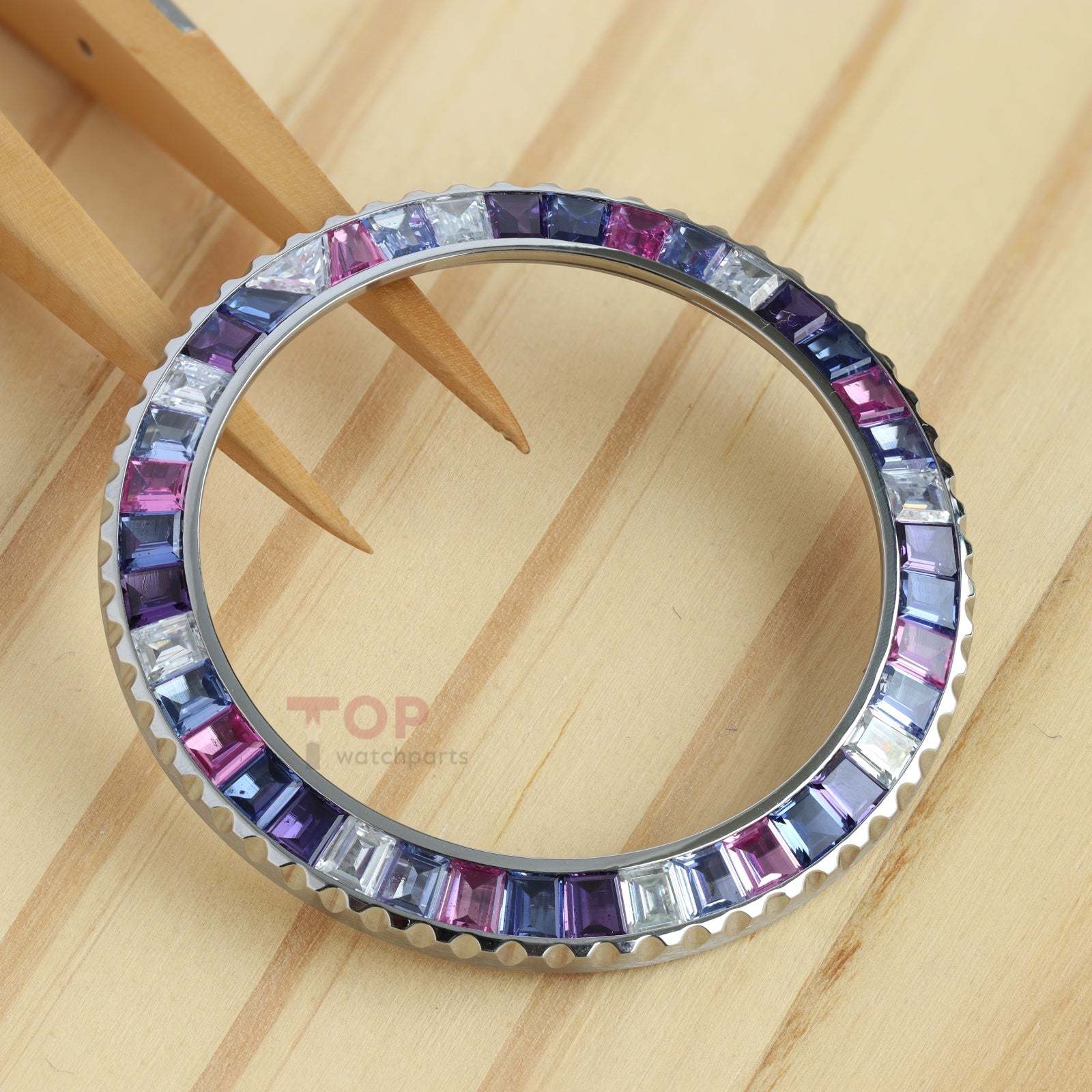 Watch Bezel for Rolex Yacht-master 42mm Watch Rubies & Synthetic Blue Sapphire/Purple Spinel & Moissanite