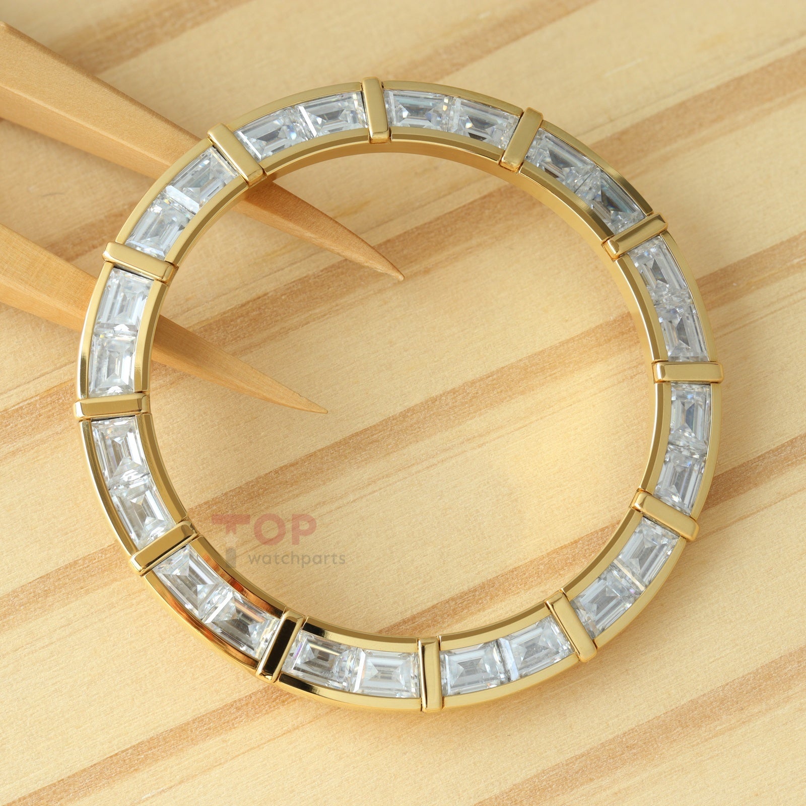 24 Baguette Synthetic Moissanite Diamond Gold Watch Bezel for Rolex Daytona 40mm Watch Gemstone Bezel