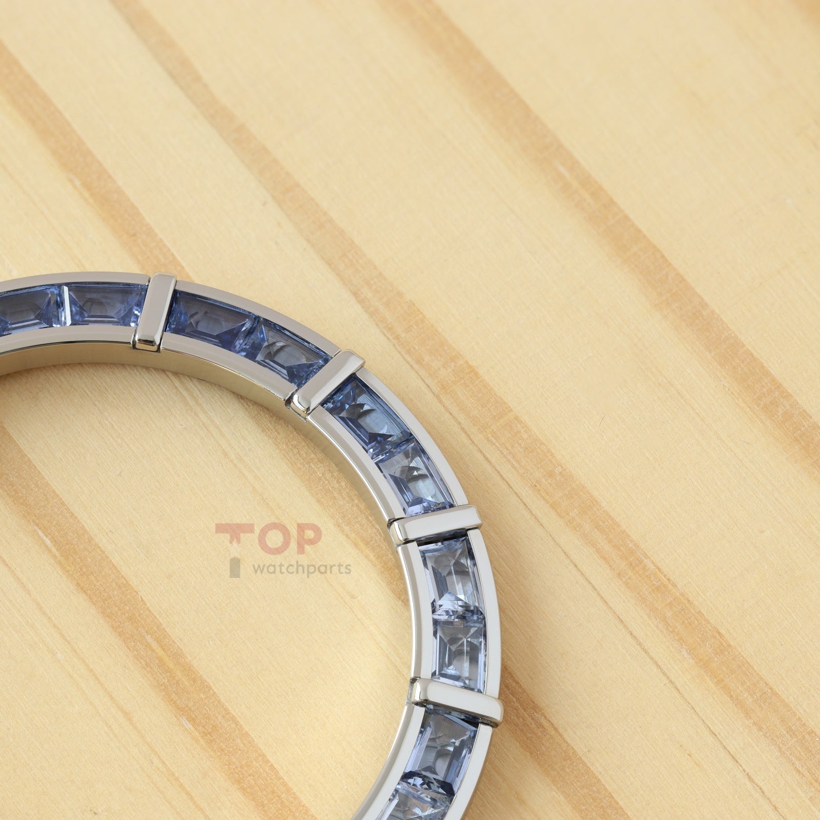 24 Baguette Synthetic Blue Sapphire Diamond Silver Watch Bezel for Rolex Daytona 40mm Watch Gemstone Bezel