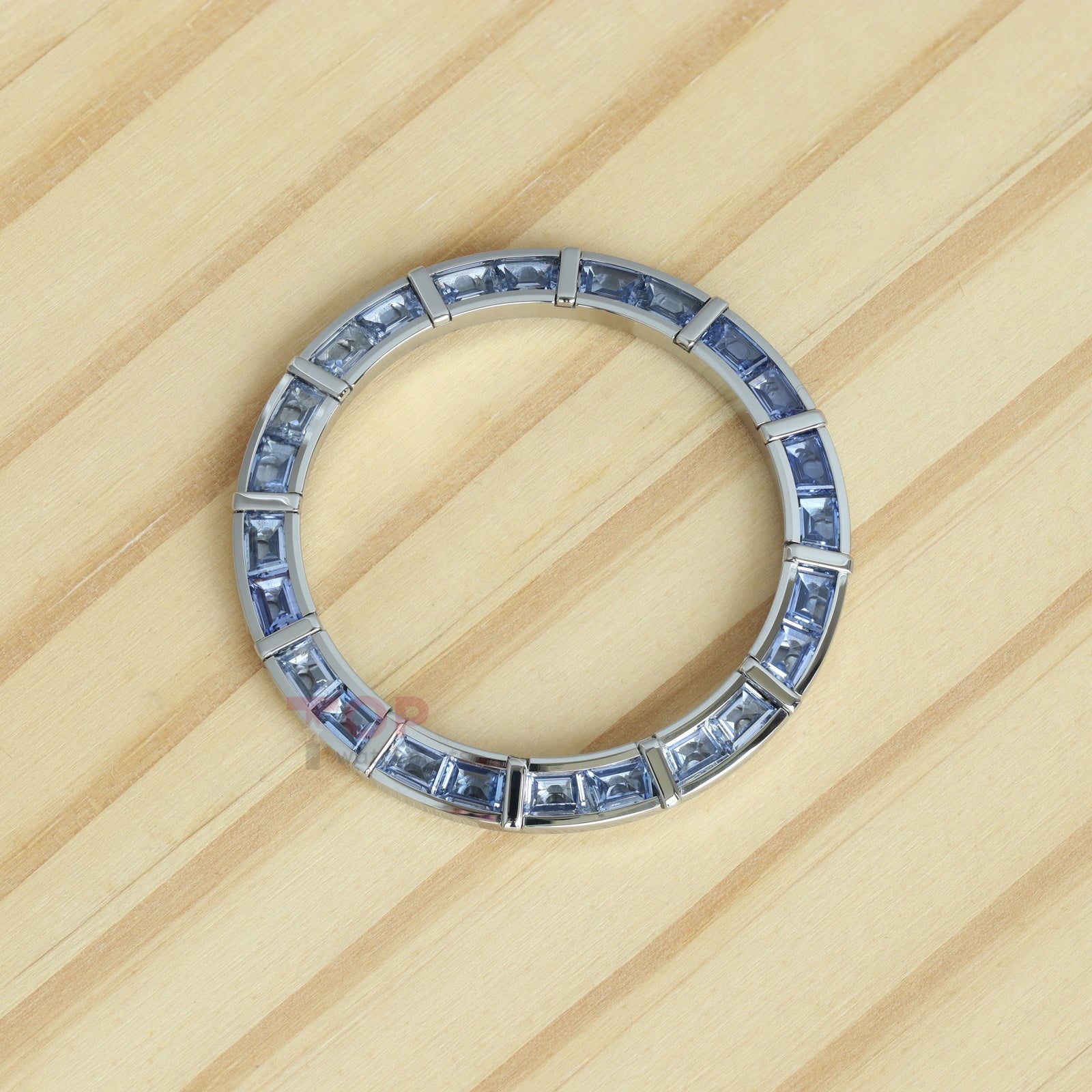 24 Baguette Synthetic Blue Sapphire Diamond Silver Watch Bezel for Rolex Daytona 40mm Watch Gemstone Bezel