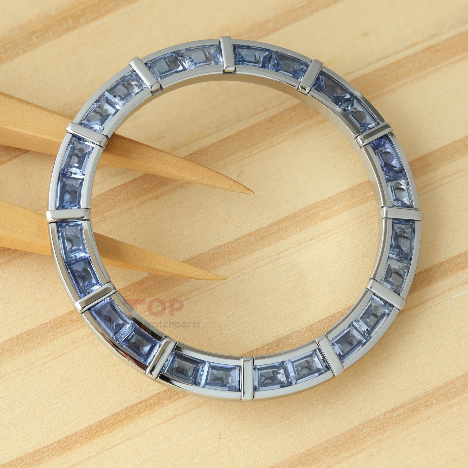 24 Baguette Synthetic Blue Sapphire Diamond Silver Watch Bezel for Rolex Daytona 40mm Watch Gemstone Bezel