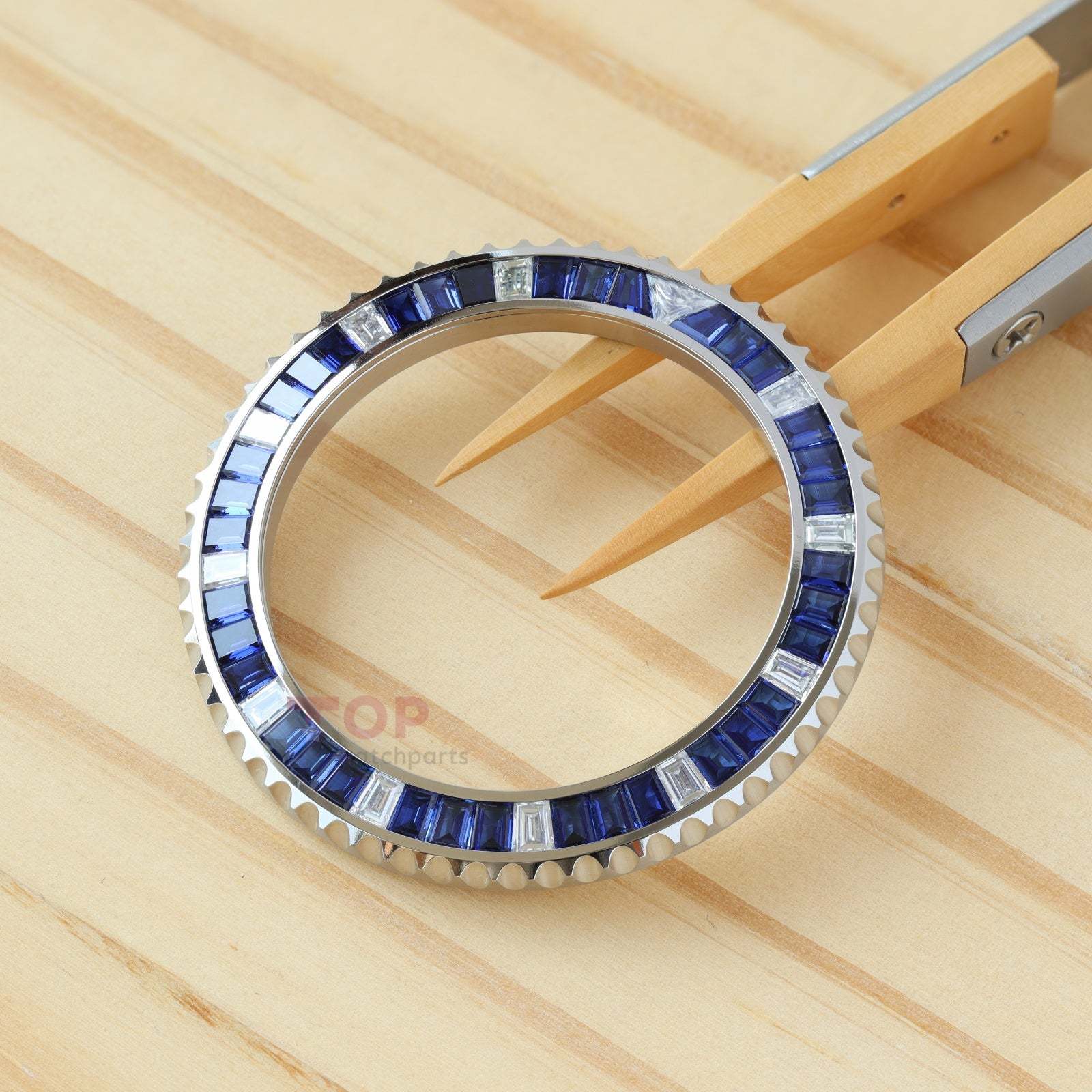 Synthetic Blue Sapphire & Moissanite Diamond Watch Bezel for Rolex Submariner 40/41mm Watch Gemstone Bezel