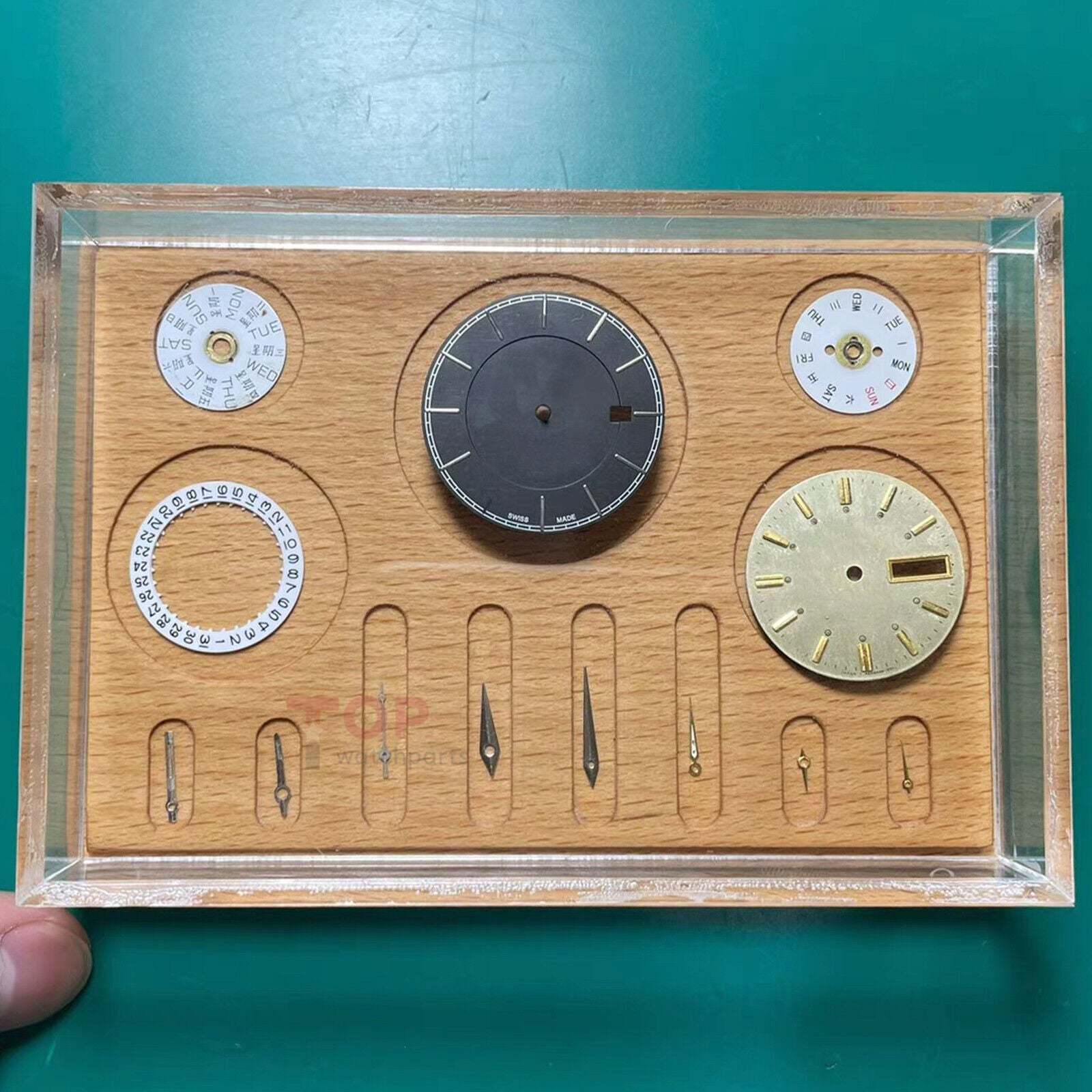 Watch Dials Hands Gears Beechwood Tray Dustproof Box Watch Parts Dust Cover