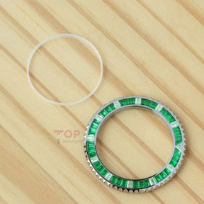 Synthetic Emerald & Moissanite Diamond Watch Bezel for Rolex Submariner 40/41mm Watch Gemstone Bezel