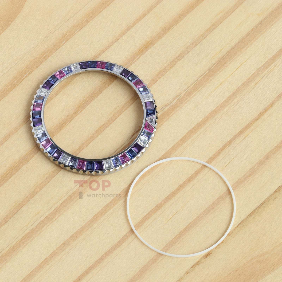 Watch Bezel for Rolex Yacht-master 42mm Watch Rubies & Synthetic Blue Sapphire/Purple Spinel & Moissanite