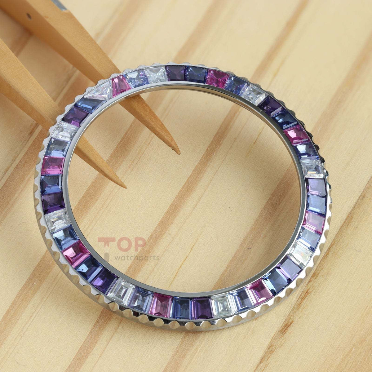 Watch Bezel for Rolex Yacht-master 42mm Watch Rubies & Synthetic Blue Sapphire/Purple Spinel & Moissanite
