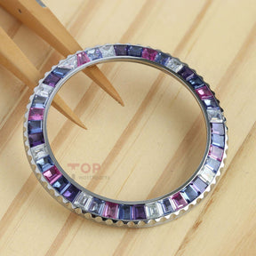 Watch Bezel for Rolex Yacht-master 42mm Watch Rubies & Synthetic Blue Sapphire/Purple Spinel & Moissanite