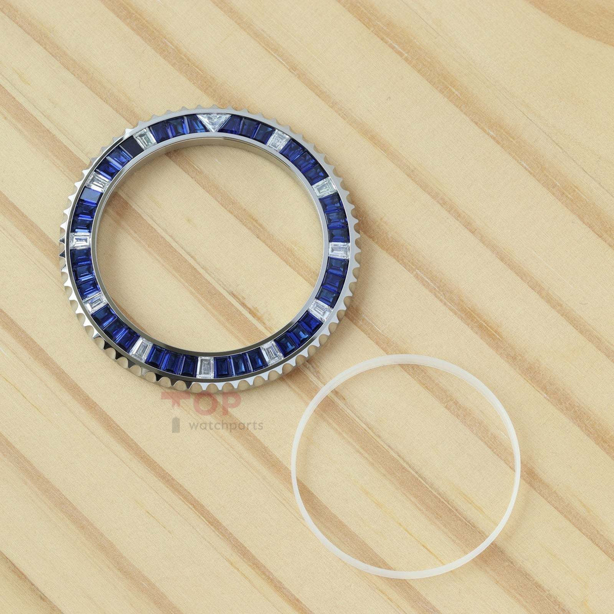 Synthetic Blue Sapphire & Moissanite Diamond Watch Bezel for Rolex Submariner 40/41mm Watch Gemstone Bezel