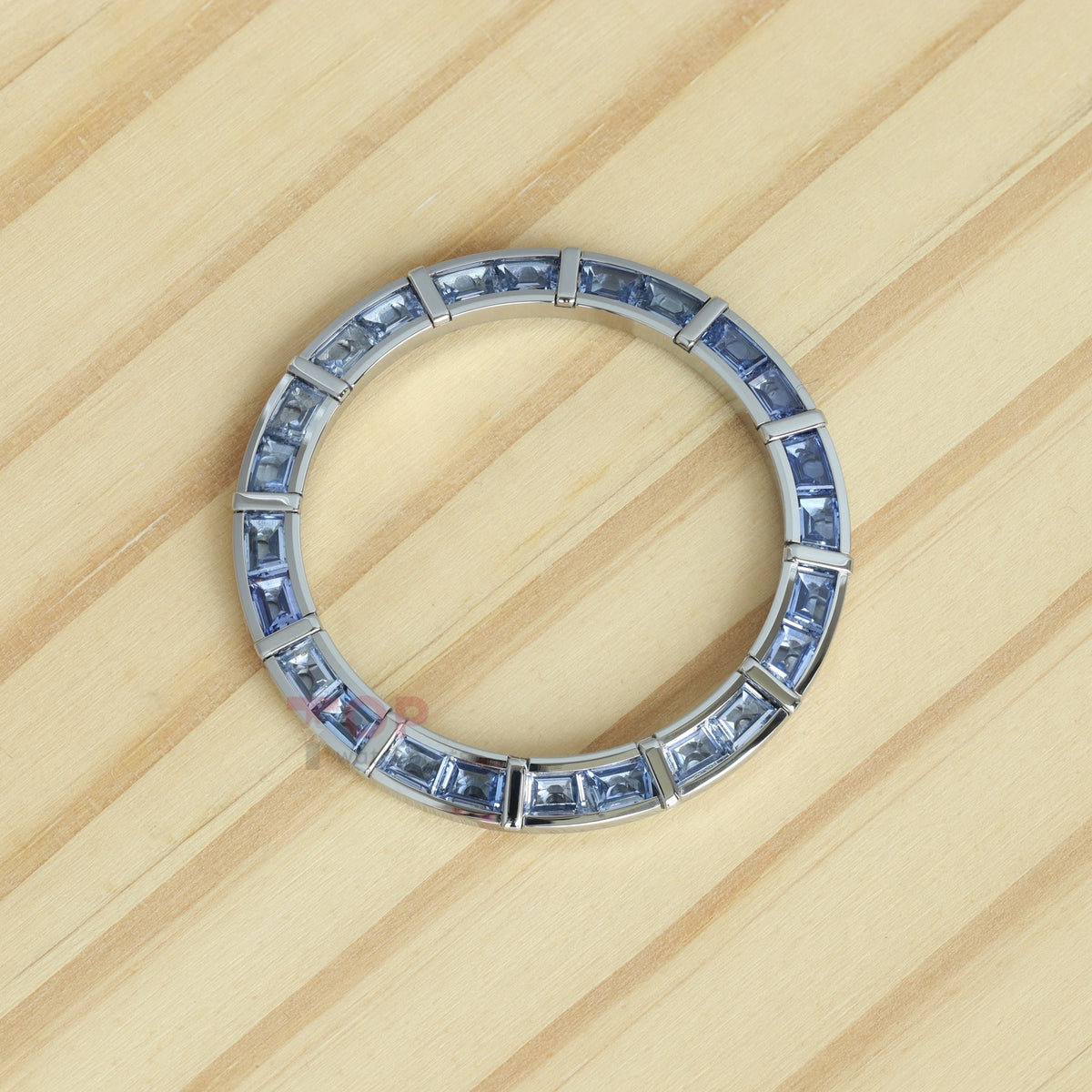 24 Baguette Synthetic Blue Sapphire Diamond Silver Watch Bezel for Rolex Daytona 40mm Watch Gemstone Bezel
