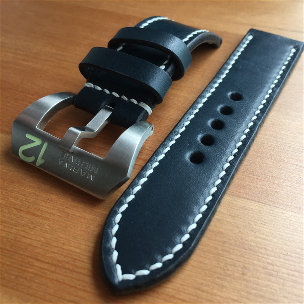 24mm Luminous horsehide watch leather band for PAM Panerai Luminor watch strap belt