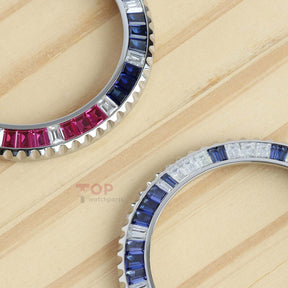 Moissanite/Blue Sapphire & Rubies Watch Bezel for Rolex GMT-Master II 40mm Watch