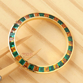 Synthetic Emerald & Orange Gemstone Watch Bezel for Rolex Daytona 40mm Watch