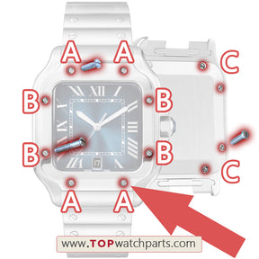 4072 watch bezel case back screw for Cartier Santos L 39.8mm watch case
