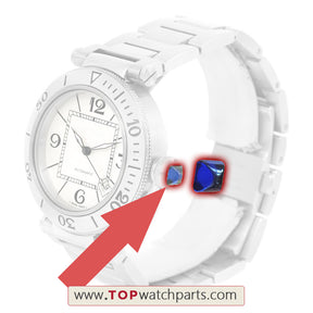 Uhren-Saphirglas (blauer Zirkon) für Cartier Pasha 40,5 mm, Kronenschutzteile
